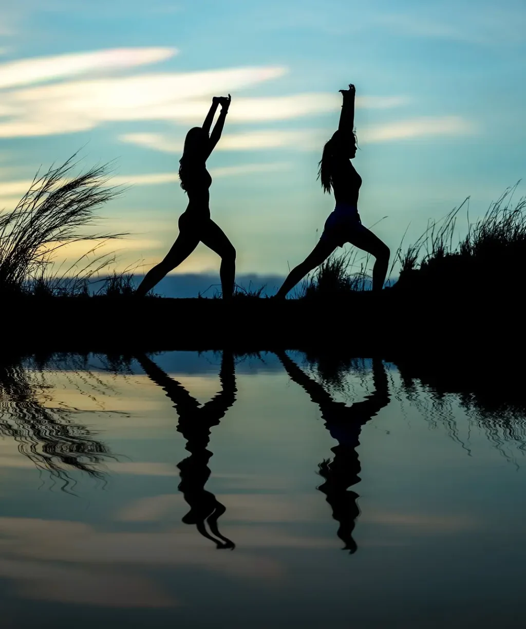 women, yoga, silhouettes, water, reflection, mirroring, water reflection, nature, pose, posing, yoga pose, meditation, stretching, wellness, well-being, exercise, adults, asia, girls, morning, outdoors, pair, people, stance, sunrise, sunset, yoga, yoga, yoga, yoga, yoga, meditation, wellness, exercise, exercise